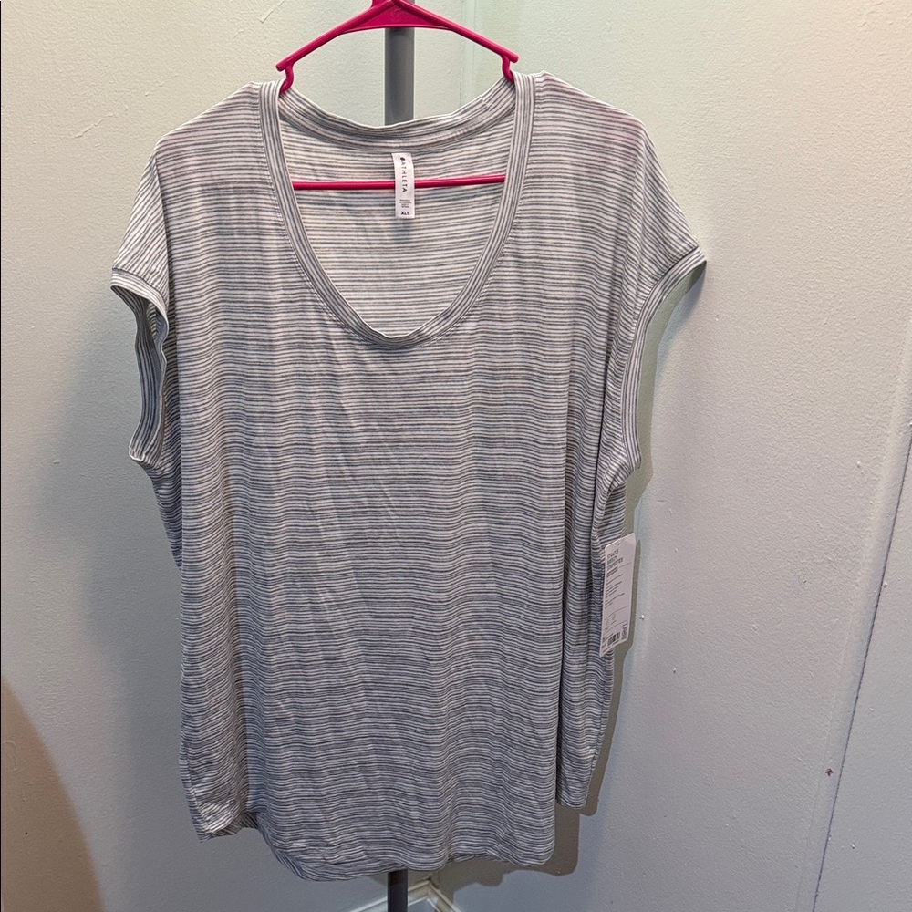Athleta Light Gray Striped Short Sleeve Tee